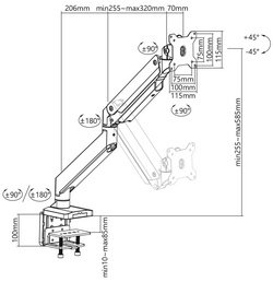 DIGITUS Support universel pour écran, fixation par serrage
