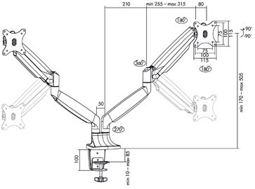 LogiLink Bras support double, longueur bras: 525 mm, argent