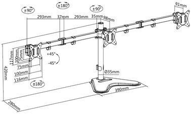 LogiLink Bras support pour 3 écrans, socle, noir
