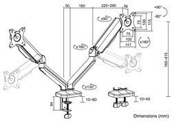 LogiLink Bras support double, longueur du bras: 450 mm, noir