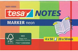 tesa Index repositionnable Marker, couleurs néons,50 x 20 mm
