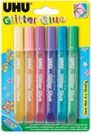 UHU Colle scintillante Glitter Glue Original, 6 x 10 ml