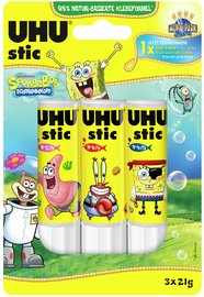 UHU Bâton de colle stic Bob l'éponge, 3 x 21 g, blister