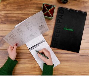 RHODIA Bloc reliure intégrale GREENPAD, A4+, ligné, noir