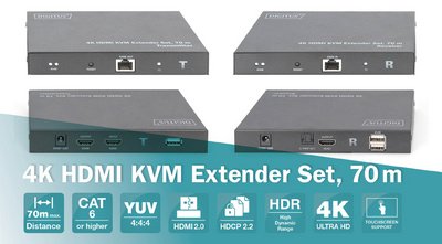 DIGITUS Kit d'extension KVM HDMI 4K, 70 m