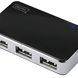 DIGITUS Mini hub USB 2.0, 4 ports, argenté, avec bloc d'ali.