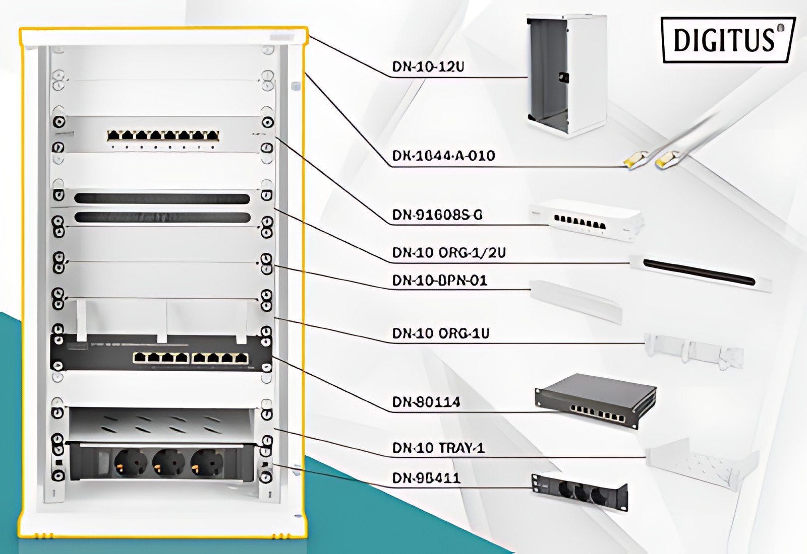 DIGITUS 10" Netzwerk-Set, 12 HE, (B)312 x (T)300 mm, grau