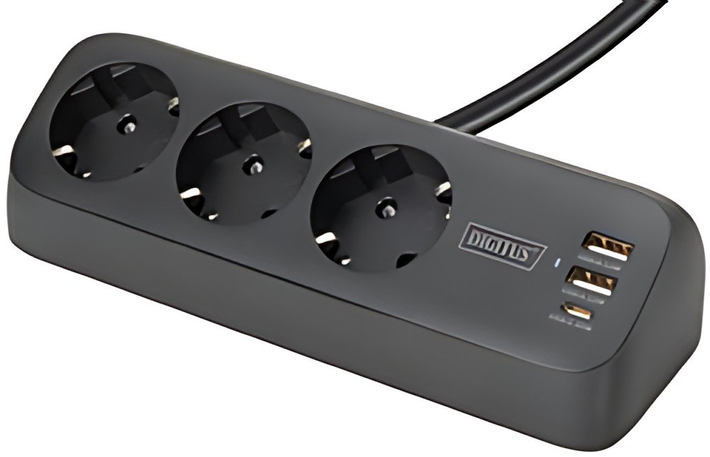 Multiprise DIGITUS, 3 prises + 3x USB, noir