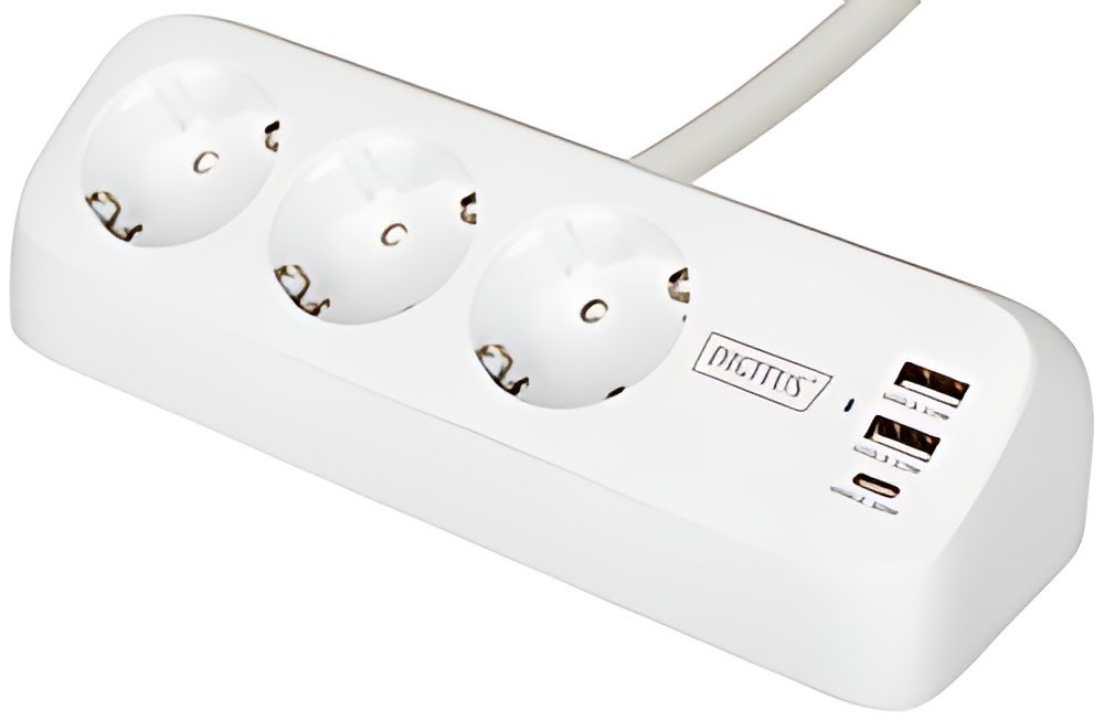 Multiprise DIGITUS, 3 prises + 3x USB, blanc