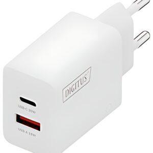 DIGITUS Chargeur secteur USB GaN, USB-C/USB-A, 30 W, blanc