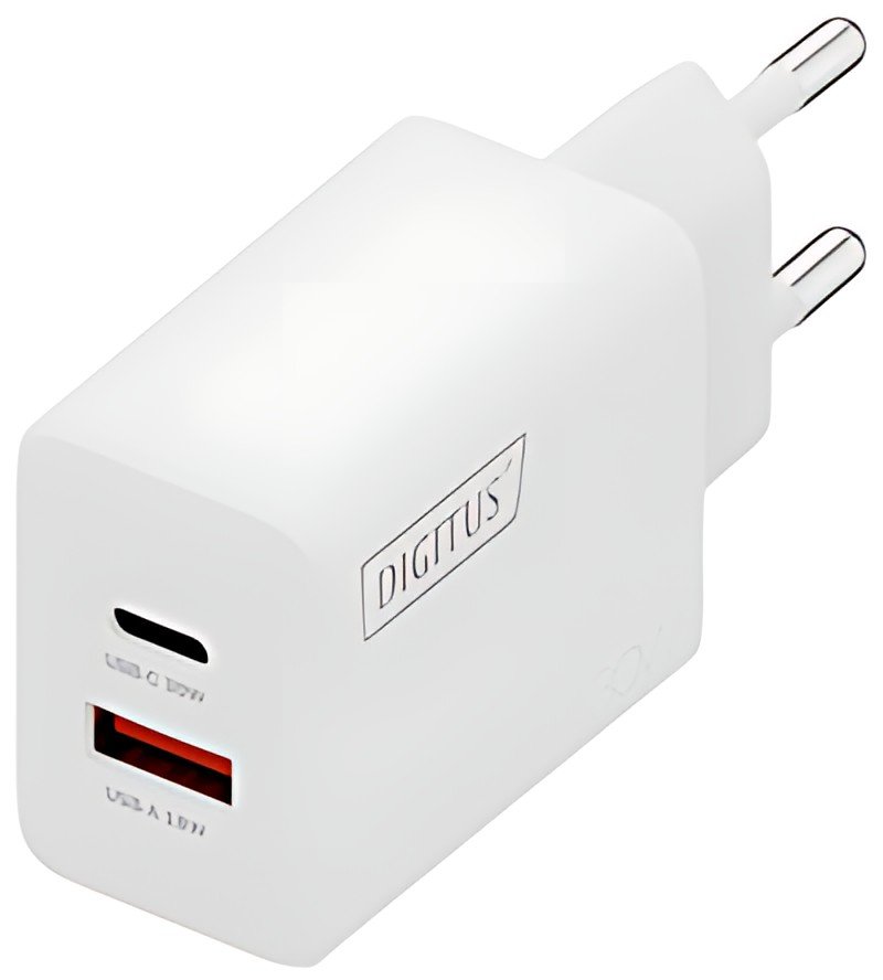 DIGITUS Chargeur secteur USB GaN, USB-C/USB-A, 30 W, blanc