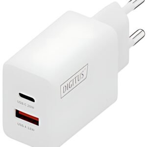 DIGITUS Chargeur secteur USB, 20 W, USB-C/USB-A, blanc