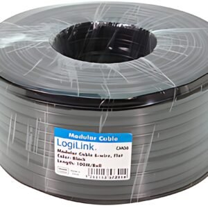 LogiLink Câble téléphonique, 100 m, 6 fils, plat, noir