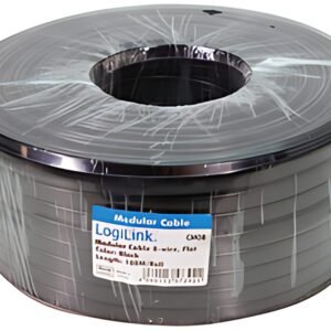 LogiLink Câble téléphonique, 100 m, 8 fils, plat, noir