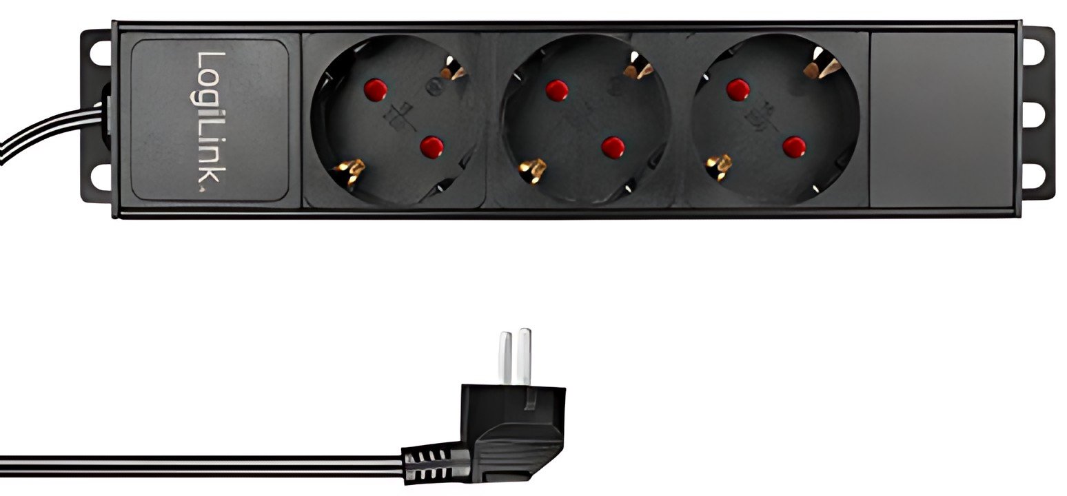 Multiprise LogiLink 10", 3 prises, sans interrupteur, noir