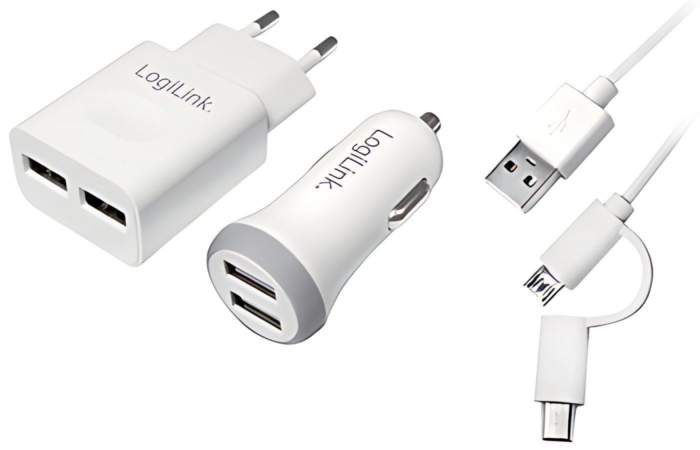 LogiLink Kit de chargeur USB, 2 pièces, chaucun 2x ports USB