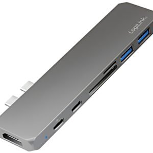 LogiLink Hub multifonction USB-C 7-en-1 avec PD, gris
