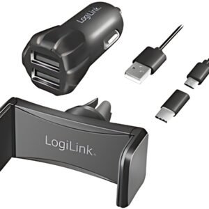 LogiLink Chargeur de voiture USB & support pour smartphone