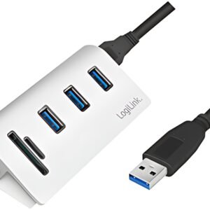 LogiLink Hub USB 3.0 + lecteur de carte, 3 ports, argenté