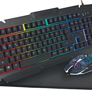 Ensemble de jeu LogiLink, composé d'un clavier, d'une souris et d'un clavier. Tapis de souris