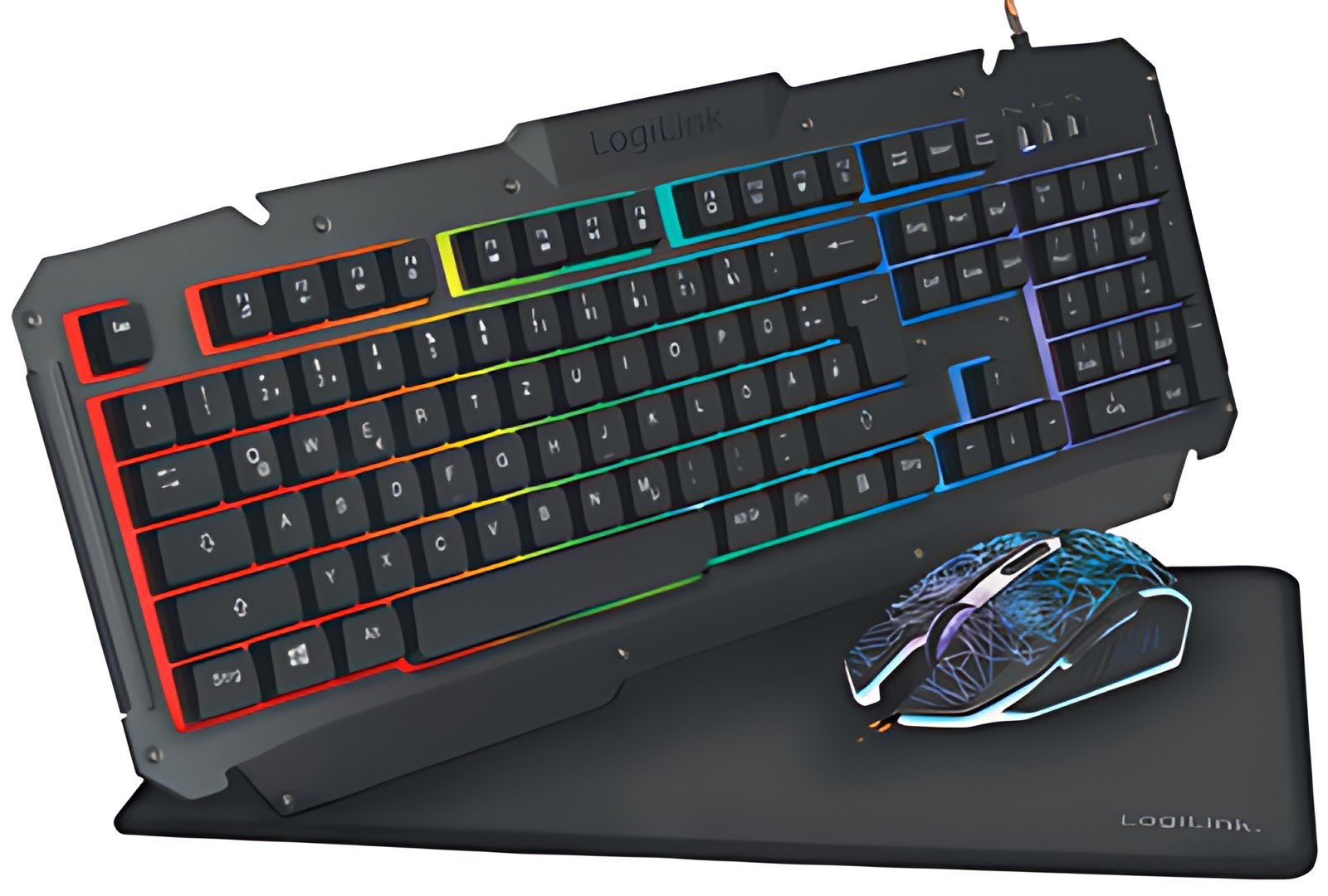 Ensemble de jeu LogiLink, composé d'un clavier, d'une souris et d'un clavier. Tapis de souris