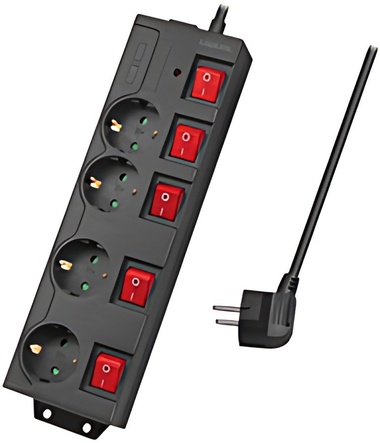 Multiprise LogiLink, 4 prises avec 5 interrupteurs, noir
