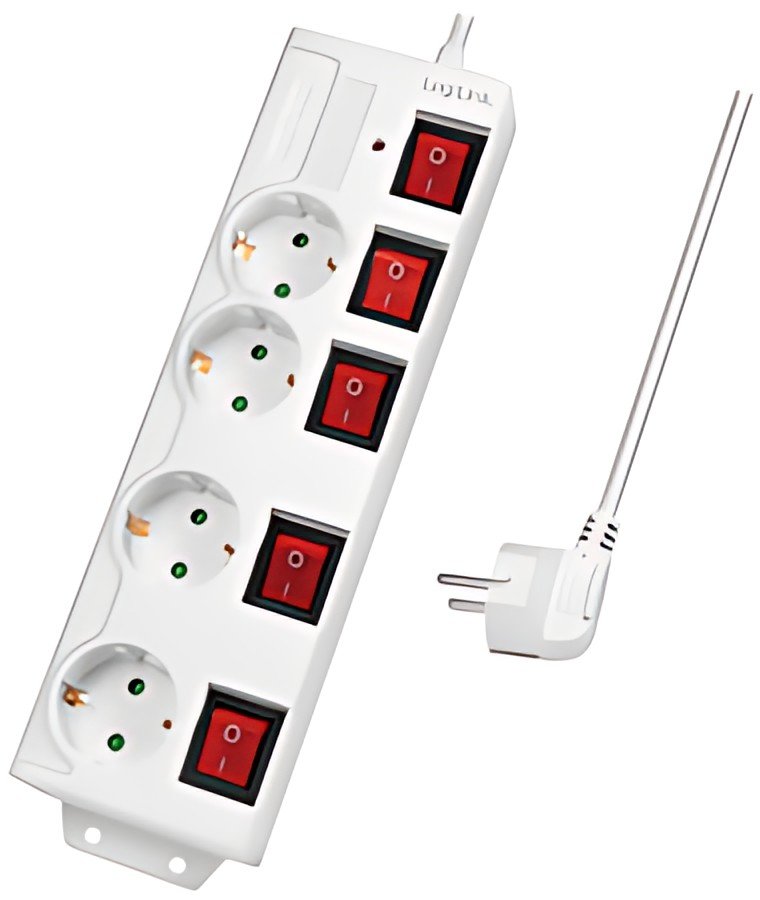 Multiprise LogiLink, 4 prises avec 5 interrupteurs, blanc