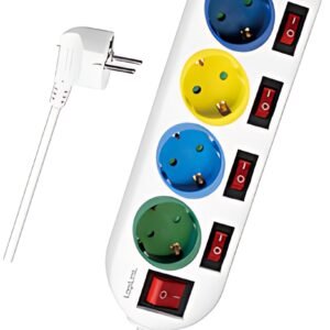 Multiprise LogiLink, 4 prises avec 5 interrupteurs, multicolore