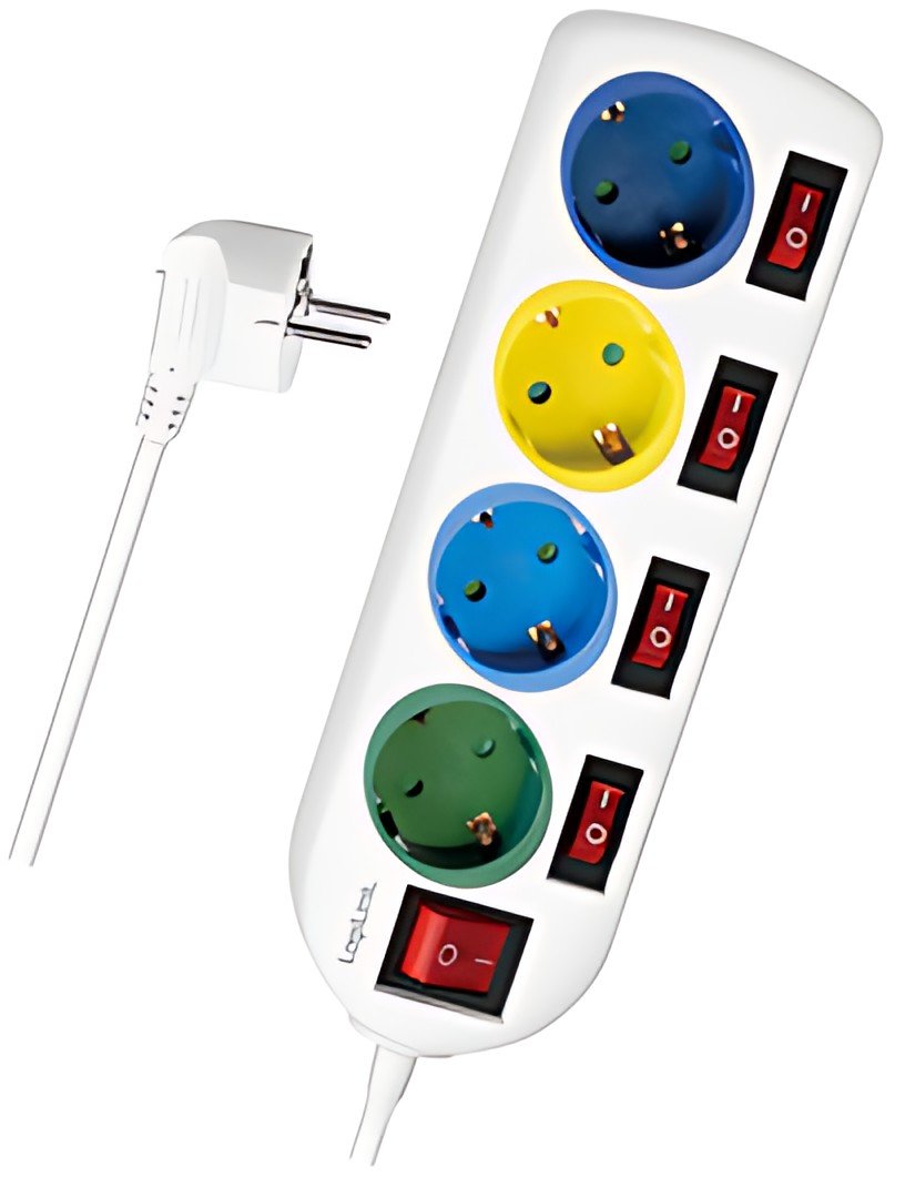 Multiprise LogiLink, 4 prises avec 5 interrupteurs, multicolore