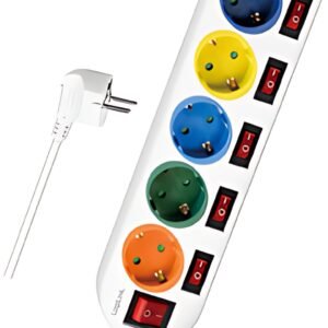 Multiprise LogiLink, 5 prises avec 6 interrupteurs, multicolore