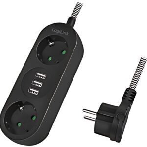 Multiprise LogiLink, 2 voies + 3x USB, noir