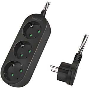 Multiprise LogiLink, 3 prises, câble textile, noir