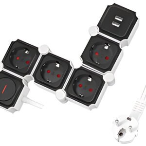LogiLink Bloc multiprises flexible, avec 2x USB, noir/blanc