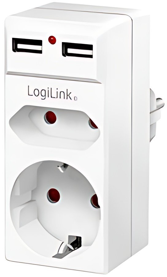 Prise adaptateur LogiLink avec 2 ports USB, prise Euro et amp;