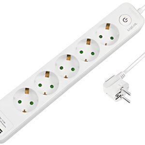 Multiprise LogiLink, 5 prises, 2x USB, avec interrupteur