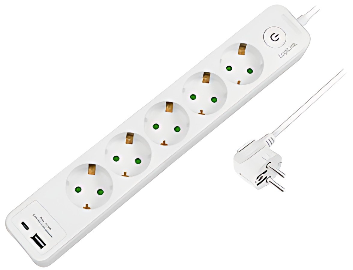 Multiprise LogiLink, 5 prises, 2x USB, avec interrupteur
