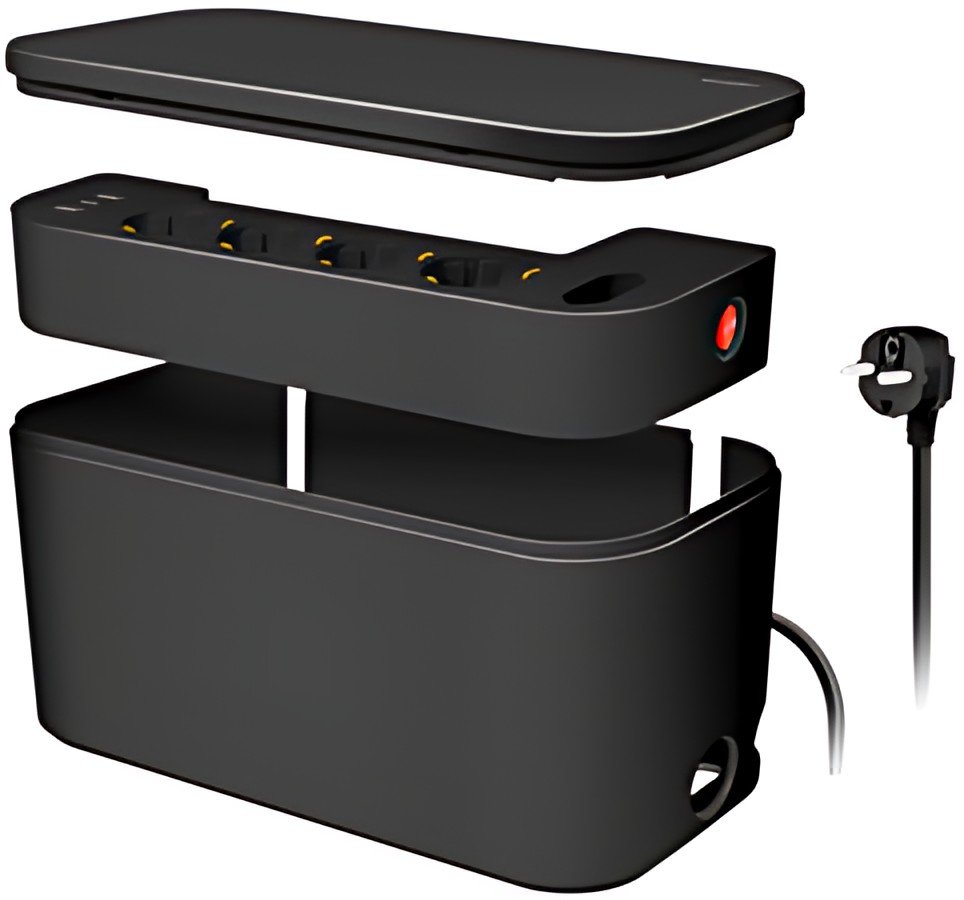 LogiLink Boîtier de câbles avec multiprise, 5 prises, noir