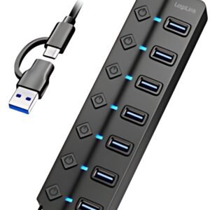 LogiLink Hub USB 3.2, 7 ports, avec interrupteurs, noir