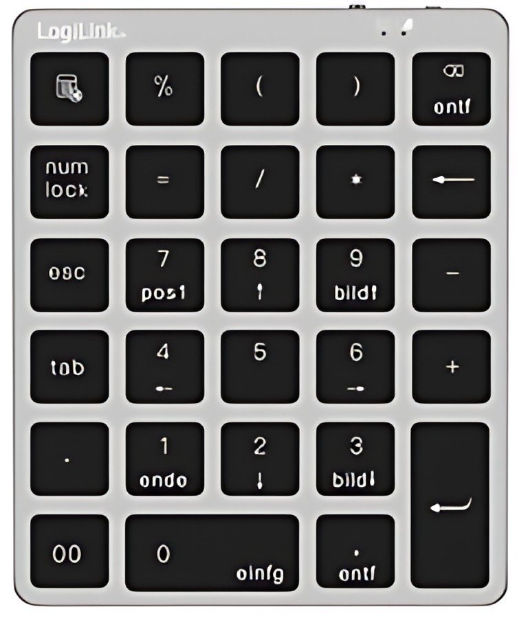 Pavé numérique LogiLink BT 5.0, 28 touches, sans fil, gris