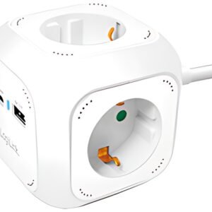 Cube de prises LogiLink, 4 prises + 2x USB, blanc