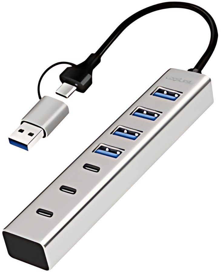 LogiLink Hub USB 3.0, 7 ports, 4x USB-A / 3x USB-C, argent
