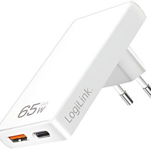 Adaptateur de prise USB LogiLink, USB-A & USB-C, 65 watts, blanc