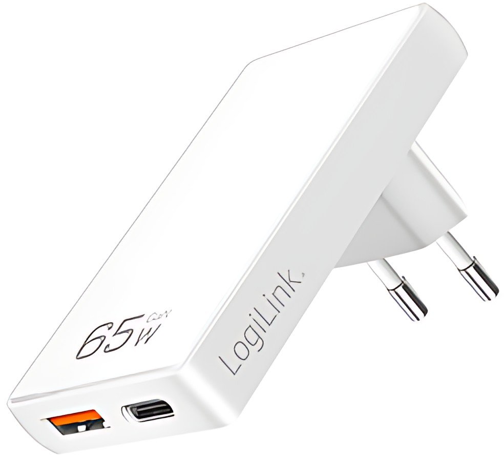 Adaptateur de prise USB LogiLink, USB-A & USB-C, 65 watts, blanc