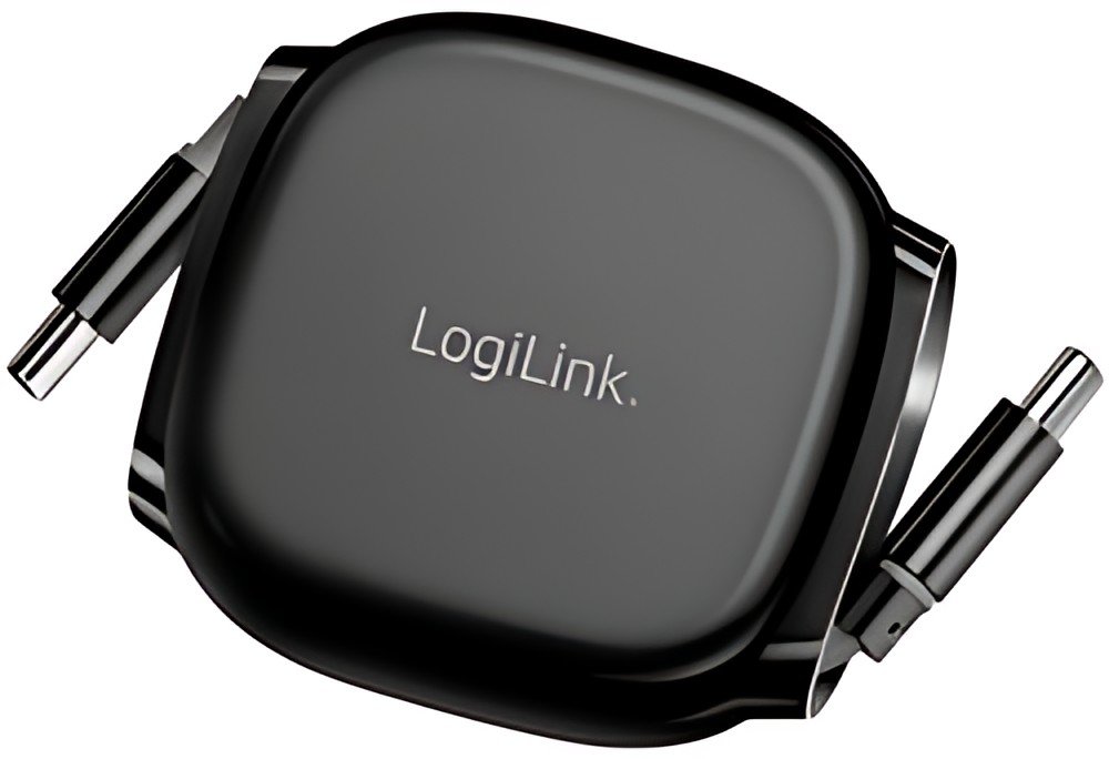 LogiLink Câble USB 2.0, USB-C - USB-C, rétractable, noir