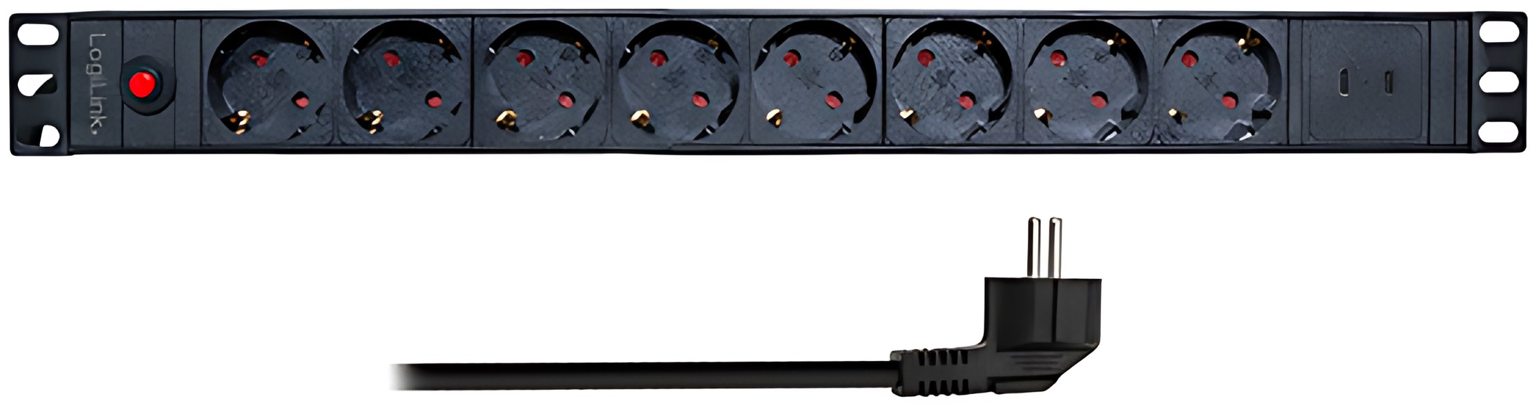 Multiprise LogiLink 19", 8 prises, protection contre les surtensions