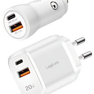LogiLink Set de 2 chargeurs USB, allume-cigare & secteur