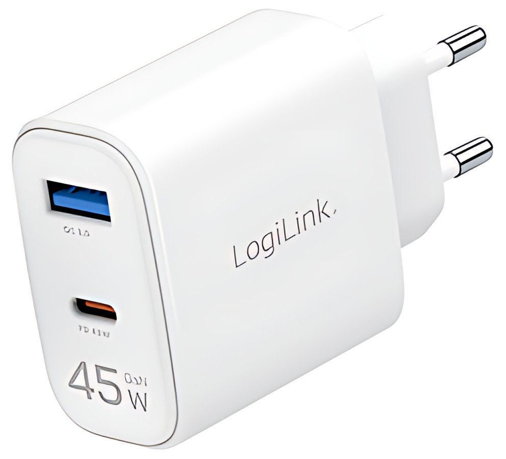 LogiLink Chargeur USB, 1x USB-C (PD), 1x USB-A (QC), 45 W