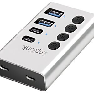 LogiLink Hub USB 3.2, 4 ports, interrupteurs on/off, argent