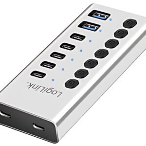 LogiLink Hub USB 3.2, 7 ports, interrupteurs on/off, argent