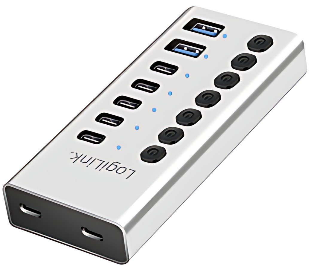 LogiLink Hub USB 3.2, 7 ports, interrupteurs on/off, argent